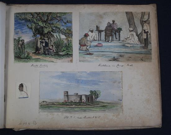 Emma Louise Knighton Topographical views of India, painted in childhood with additional studies of servants, all c.1864-69, overall 19.